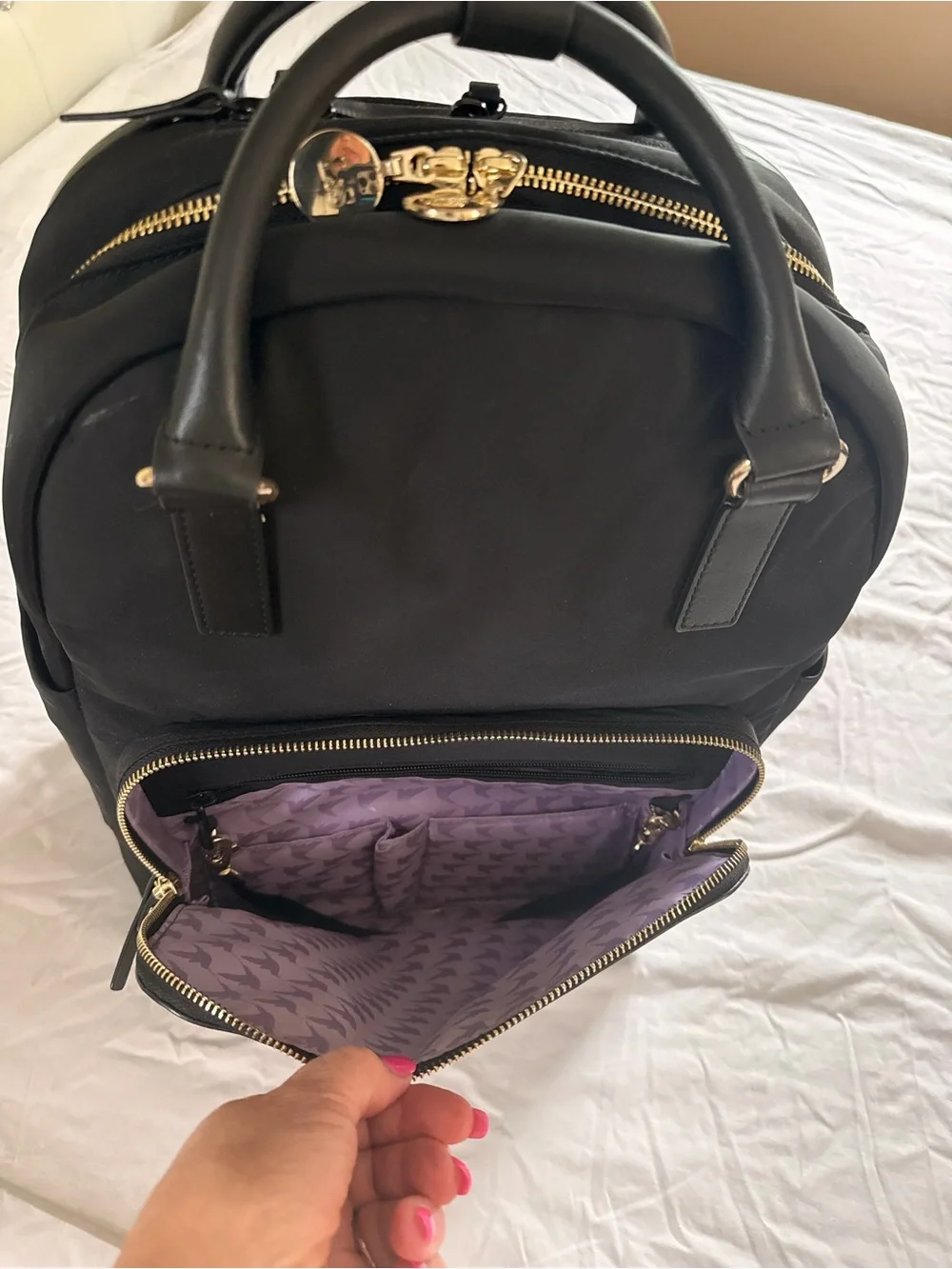 Lo & Sons Black Nylon Backpack with Gold Hardware - Picture 5 of 6